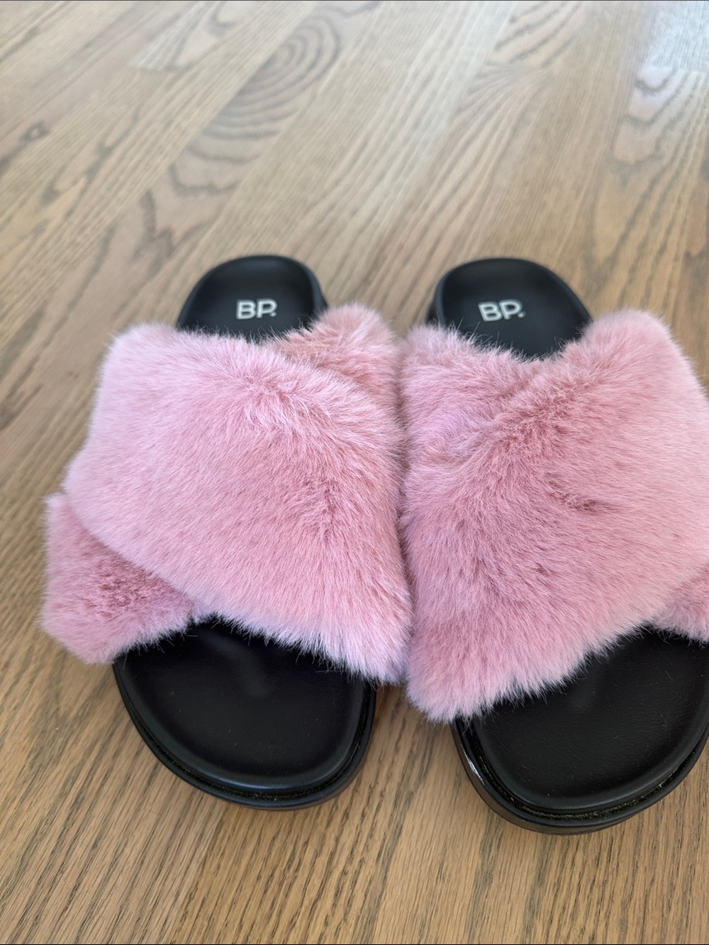 bp Pink Faux-Fur Crisscross Slide Sandals